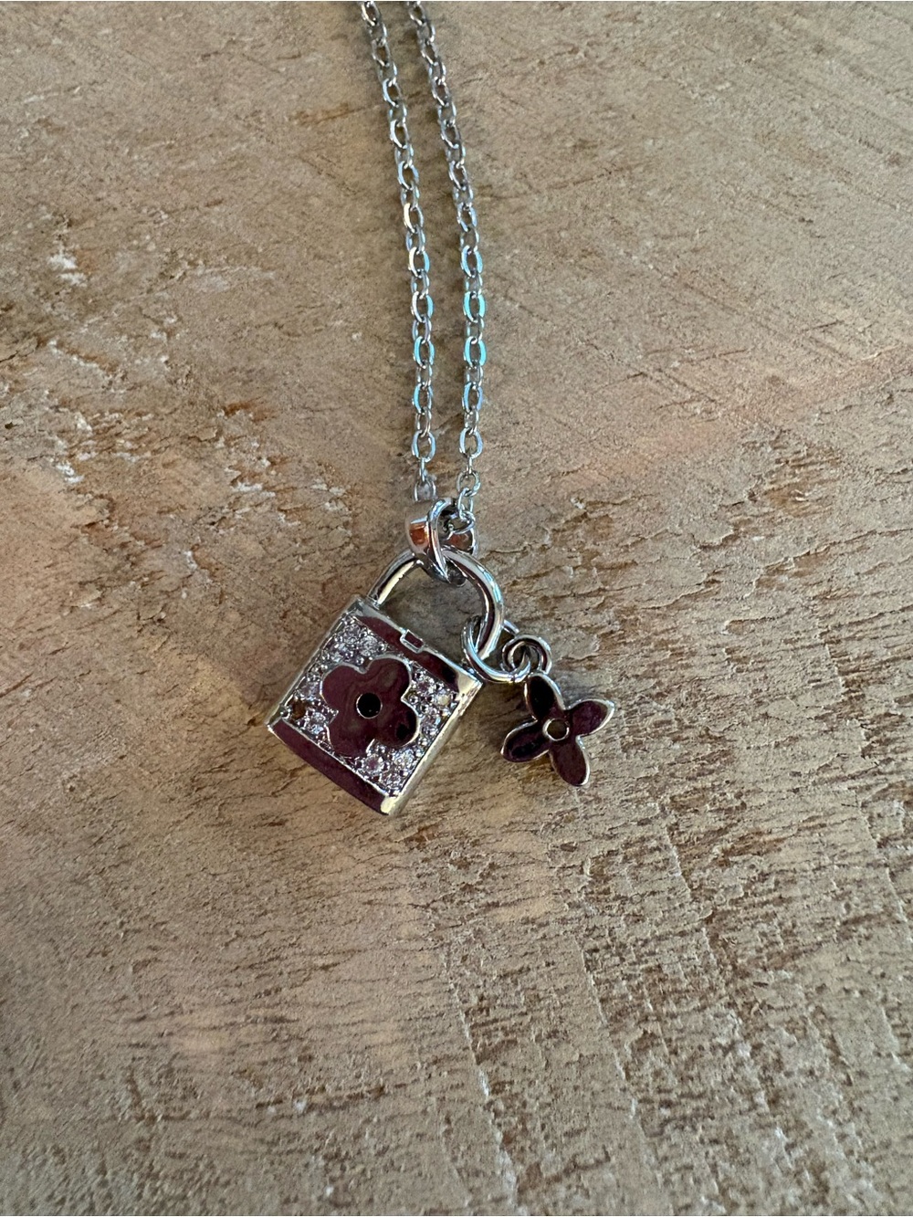 Lock & Clover Charm Necklace in Silver